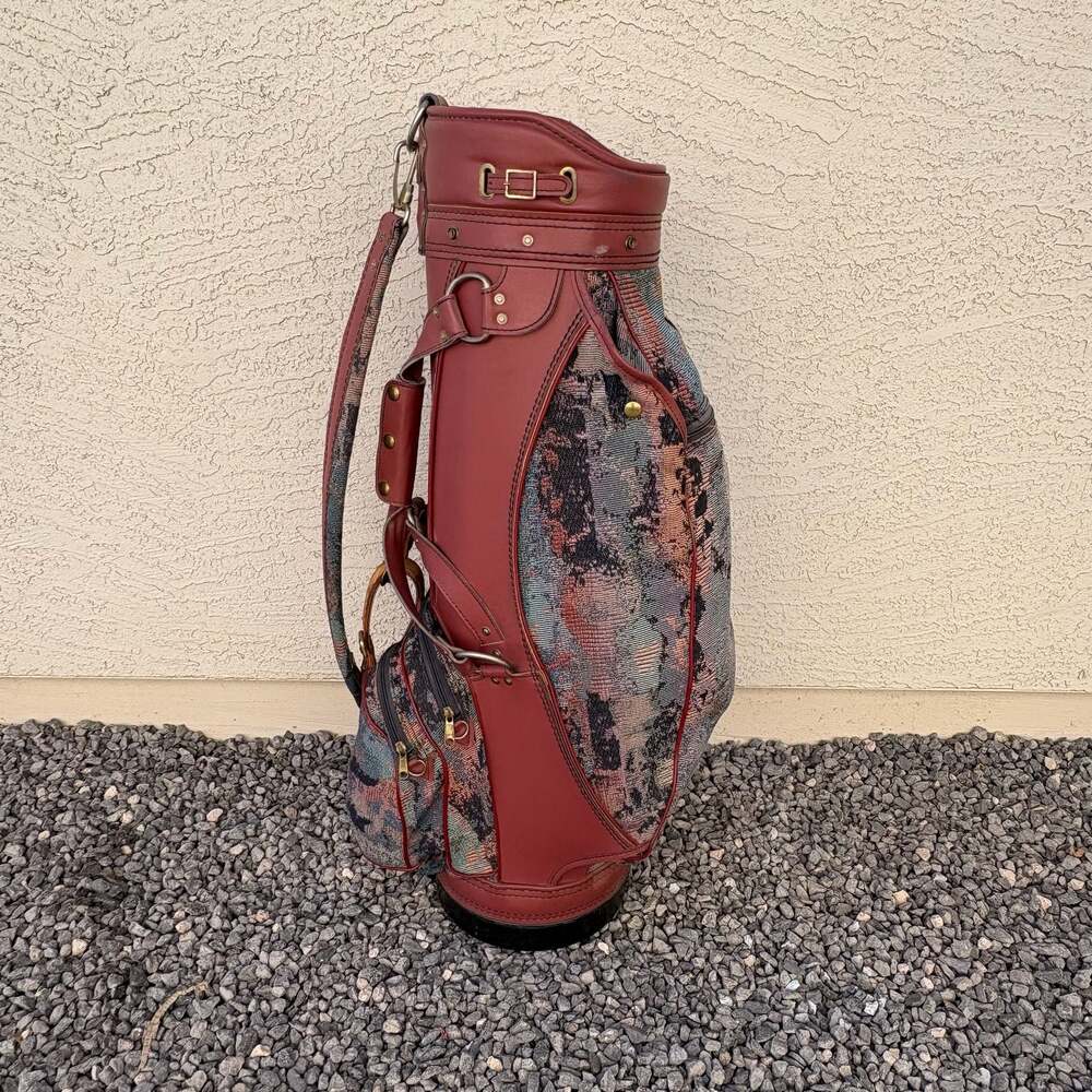 Vintage Titleist Floral Tapestry and Leather Golf Cart Bag Made in USA